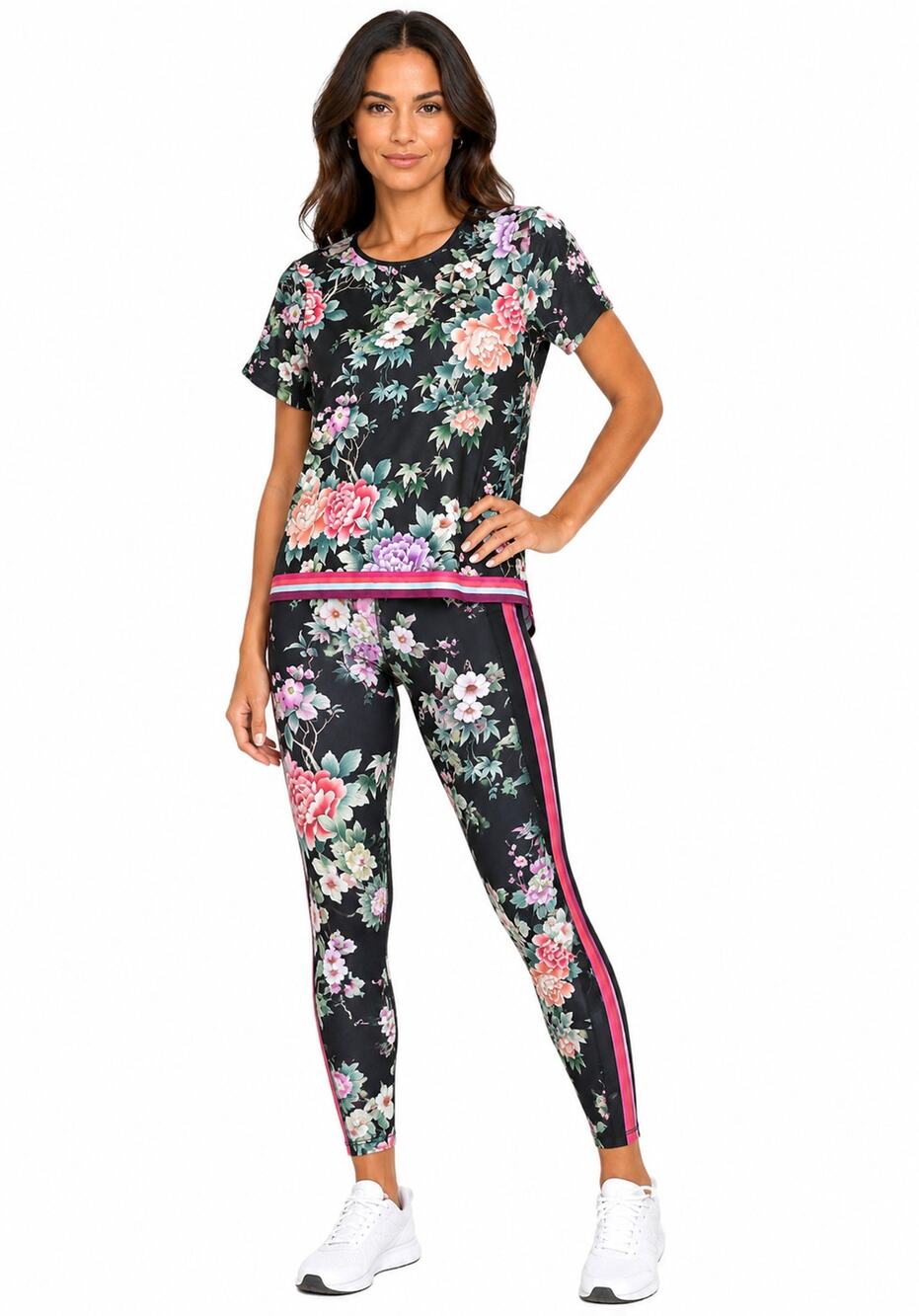 Johnny Was Active Floral Top and Leggings Set Size M